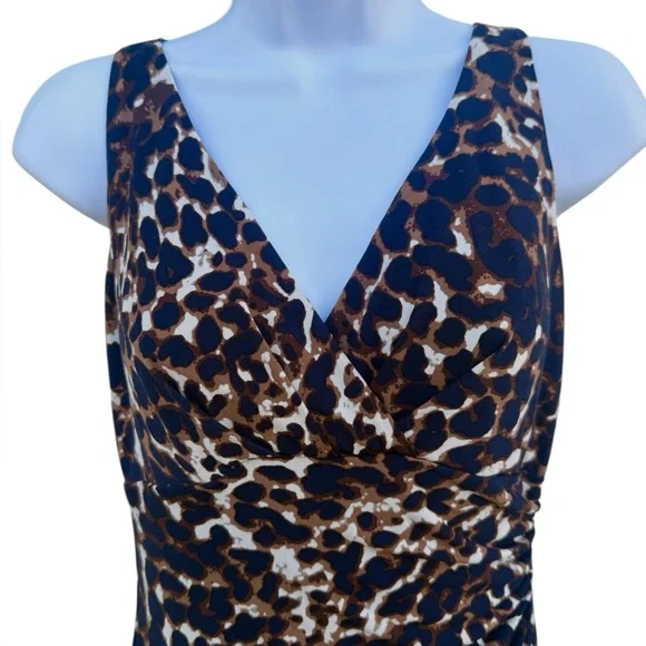 Lauren Ralph Lauren Faux Wrap Ruched Leopard Print Cocktail Dress - Picture 3 of 6
